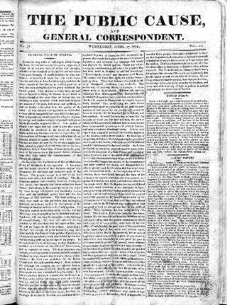 cover page of Public Cause published on April 17, 1816