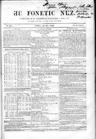 cover page of Fonetic Nuz published on May 25, 1849