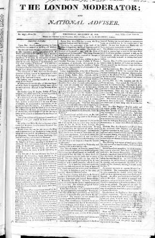 cover page of London Moderator and National Adviser published on December 26, 1821