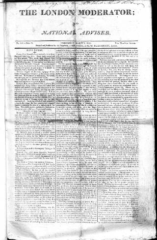 cover page of London Moderator and National Adviser published on March 5, 1823