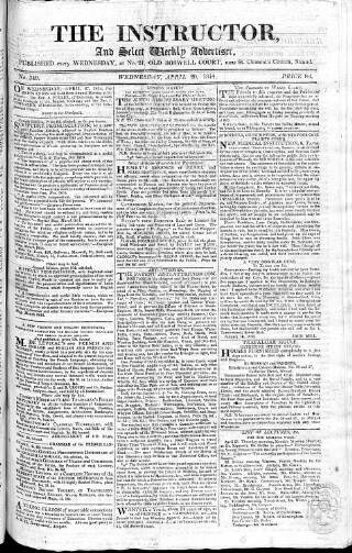 cover page of Instructor and Select Weekly Advertiser published on April 20, 1814