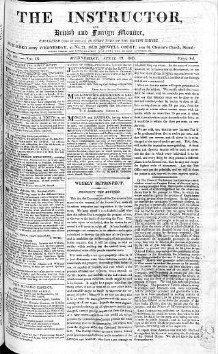 cover page of Instructor and Select Weekly Advertiser published on April 19, 1815