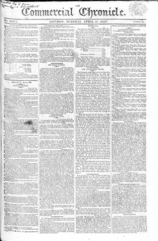 cover page of Commercial Chronicle (London) published on April 27, 1819