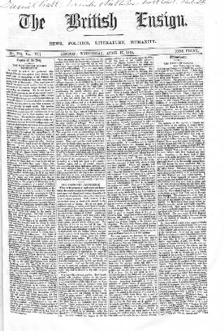 cover page of British Ensign published on April 27, 1864