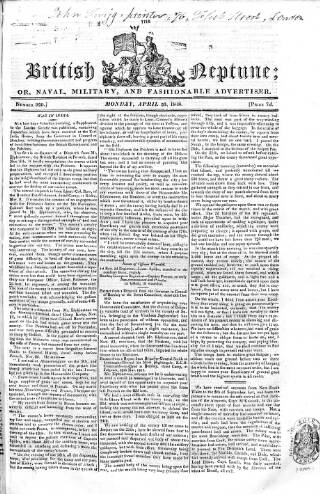 cover page of British Neptune published on April 20, 1818