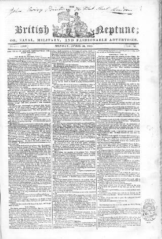 cover page of British Neptune published on April 24, 1820