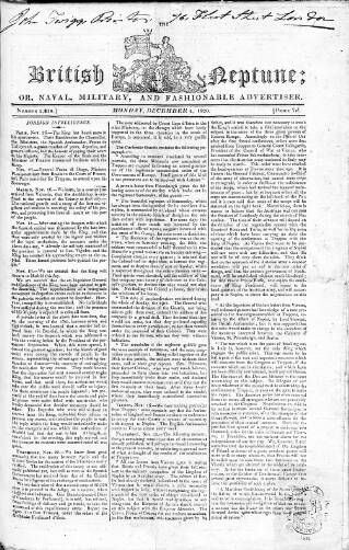 cover page of British Neptune published on December 4, 1820