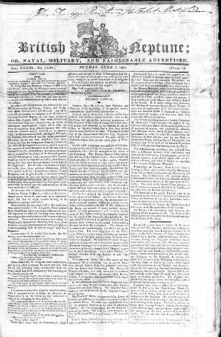 cover page of British Neptune published on June 2, 1822