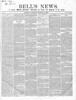 cover page of Bell's News published on March 29, 1856