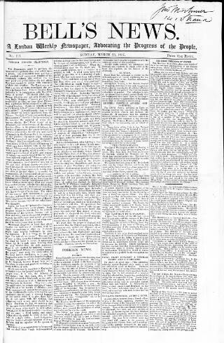cover page of Bell's News published on March 28, 1857