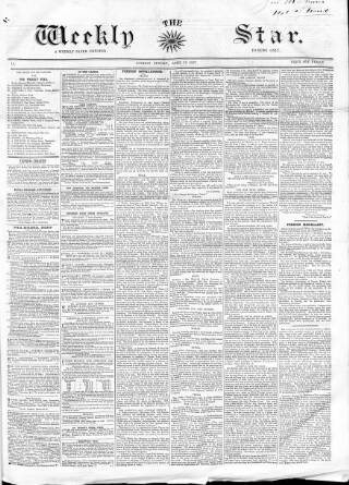 cover page of Weekly Star and Bell's News published on April 12, 1857