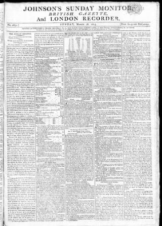 cover page of Johnson's Sunday Monitor published on March 28, 1813