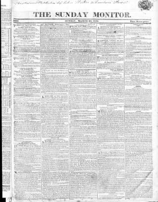 cover page of Johnson's Sunday Monitor published on March 29, 1818