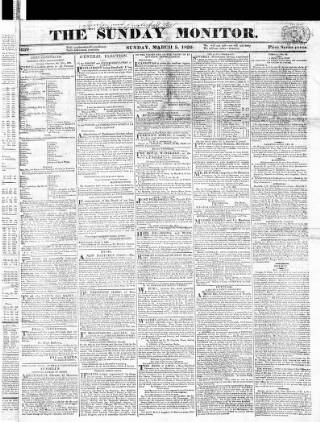 cover page of Johnson's Sunday Monitor published on March 5, 1820
