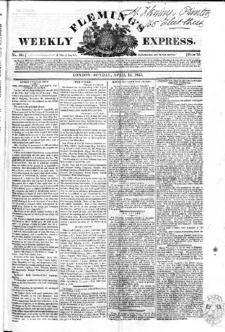 cover page of Fleming's Weekly Express published on April 24, 1825