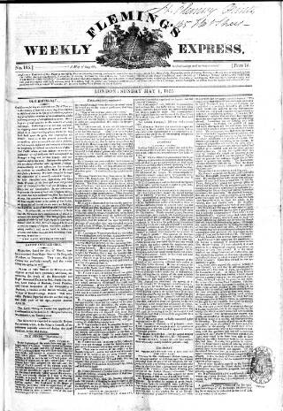 cover page of Fleming's Weekly Express published on May 1, 1825