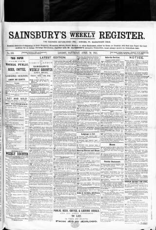 cover page of Sainsbury's Weekly Register and Advertising Journal published on April 20, 1861