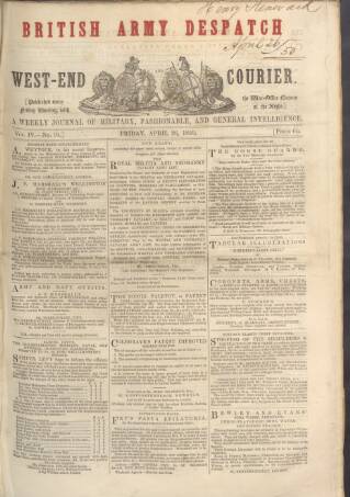 cover page of British Army Despatch published on April 26, 1850