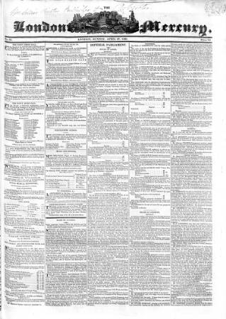 cover page of London Mercury 1828 published on April 27, 1828