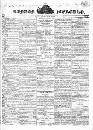 cover page of London Mercury 1828 published on July 6, 1828