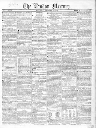 cover page of London Mercury 1847 published on December 18, 1847