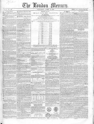 cover page of London Mercury 1847 published on April 8, 1848