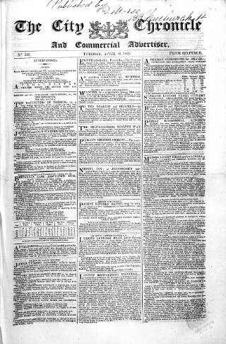 cover page of City Chronicle published on April 19, 1842