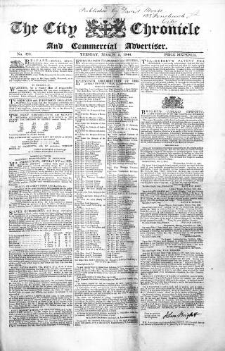 cover page of City Chronicle published on March 5, 1844