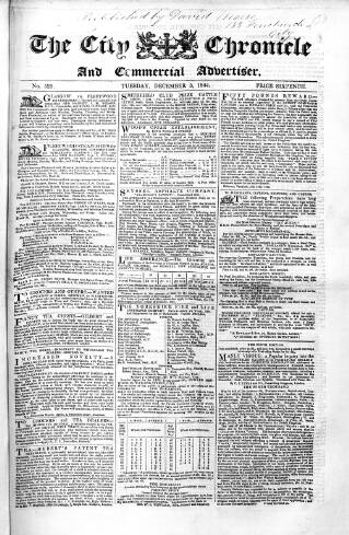 cover page of City Chronicle published on December 3, 1844