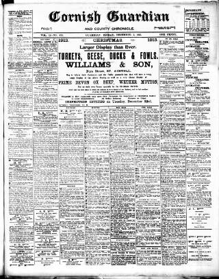 cover page of Cornish Guardian published on December 5, 1913