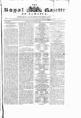 cover page of Royal Gazette of Jamaica published on March 28, 1840
