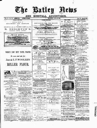 cover page of Batley News published on April 25, 1885