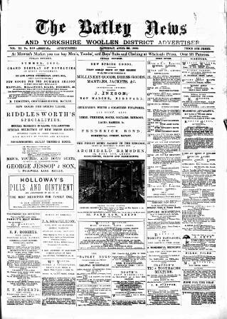 cover page of Batley News published on April 26, 1890