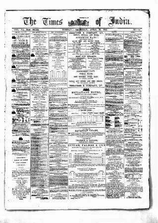 cover page of Times of India published on April 19, 1877