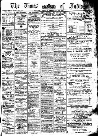 cover page of Times of India published on February 23, 1883
