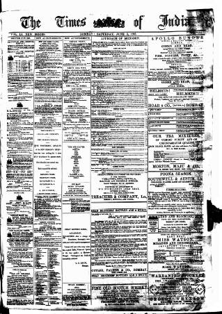 cover page of Times of India published on June 2, 1888
