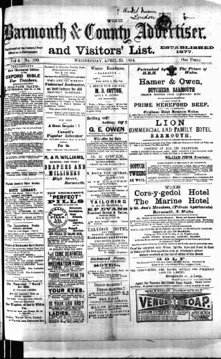 cover page of Barmouth & County Advertiser published on April 25, 1894