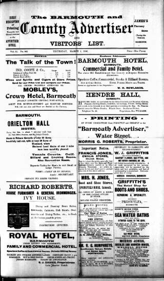 cover page of Barmouth & County Advertiser published on March 1, 1906