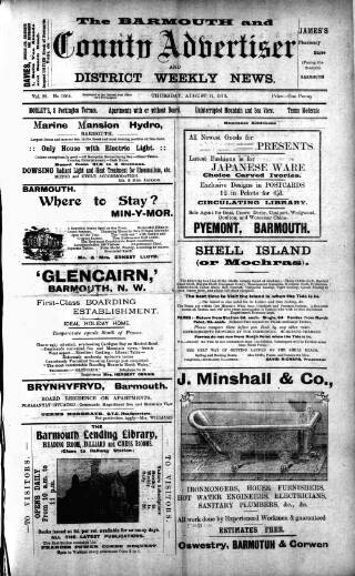 cover page of Barmouth & County Advertiser published on August 11, 1910