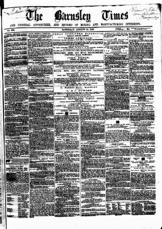 cover page of Barnsley Independent published on August 13, 1859