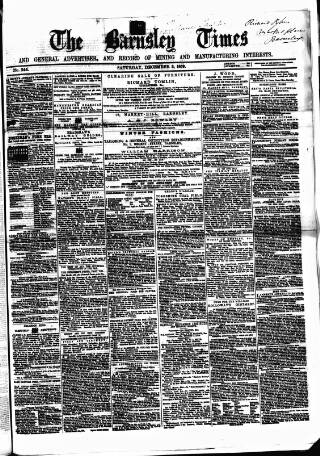 cover page of Barnsley Independent published on December 3, 1859