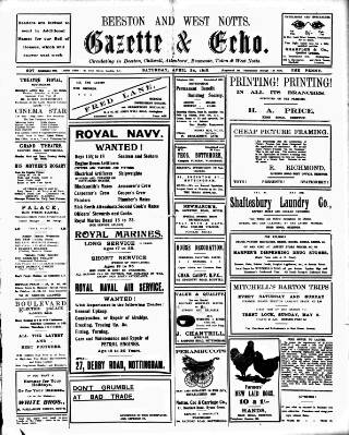 cover page of Beeston Gazette and Echo published on April 24, 1915
