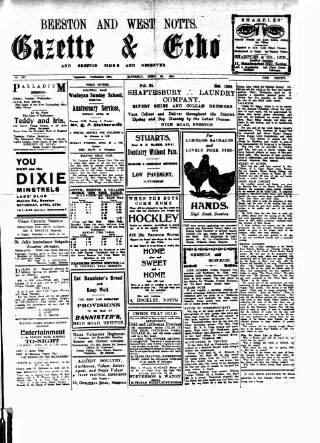 cover page of Beeston Gazette and Echo published on April 20, 1918