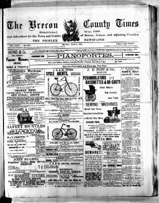 cover page of Brecon County Times published on May 8, 1891