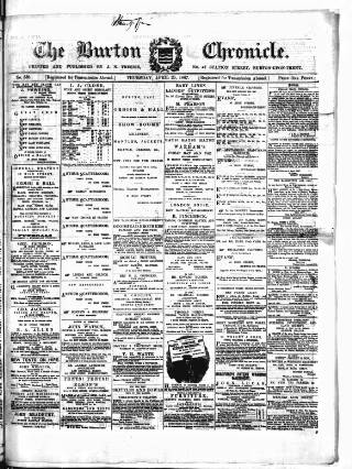 cover page of Burton Chronicle published on April 25, 1867