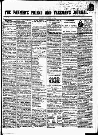 cover page of Farmer's Friend and Freeman's Journal published on December 3, 1853