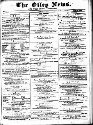 cover page of Otley News and West Riding Advertiser published on April 24, 1874