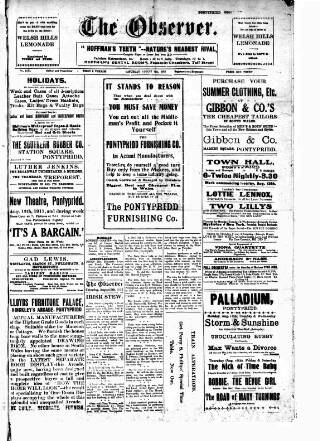 cover page of Pontypridd Observer published on August 11, 1917