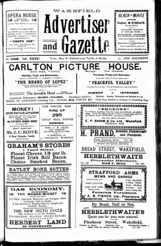 cover page of Wakefield Advertiser & Gazette published on May 3, 1921