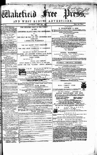 cover page of Wakefield Free Press published on April 20, 1867